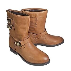 Steve Madden Brown Leather Side Buckle Boots Womens Size 38 US 7.5-8